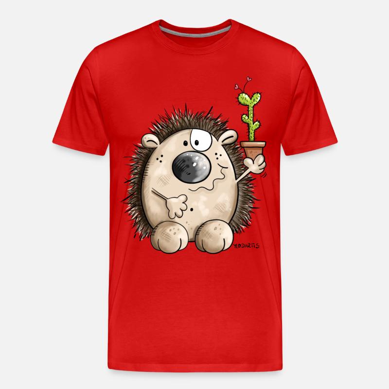 Igel mit Kaktus - Männer Premium Bio T-Shirt - Rot