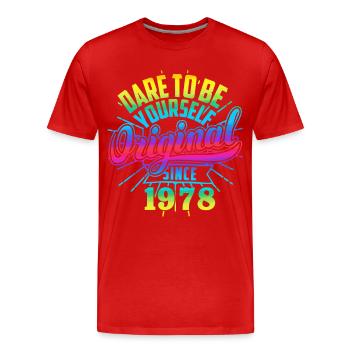 LGBTQ Coloré Rainbow Pride Love Anniversaire 1978 - T-shirt bio Premium Homme - rouge - Devant - Damien (186cm)