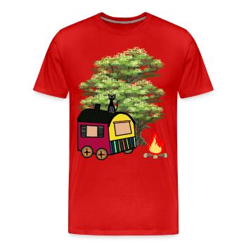 Hippie Construction Trailer Nature Wilderness Cat Cottage House - T-shirt bio Premium Homme - rouge - Devant - Damien (186cm)