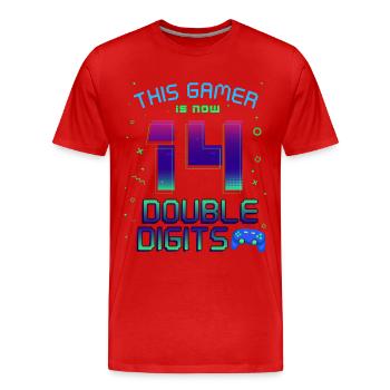 This Gamer Is Now 14 Double Digit 14. - Men's Premium Organic T-Shirt - red - Front - Damien (186cm)