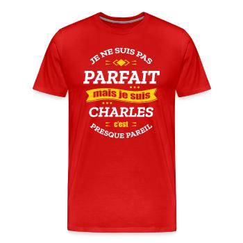 CHARLES PARFAIT - PRENOM CHARLES - T-shirt bio Premium Homme - rouge - Devant - Damien (186cm)
