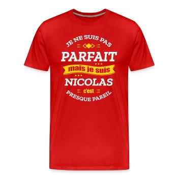 NICOLAS PARFAIT - PRENOM NICOLAS - T-shirt bio Premium Homme - rouge - Devant - Damien (186cm)