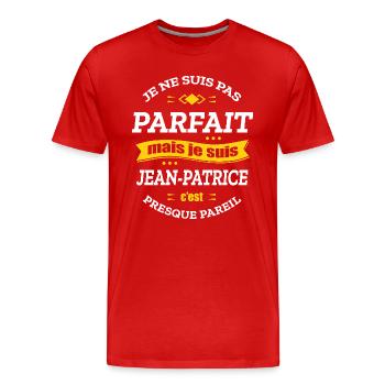 JEAN-PATRICE PARFAIT - PRENOM JEAN-PATRICE - T-shirt bio Premium Homme - rouge - Devant - Damien (186cm)