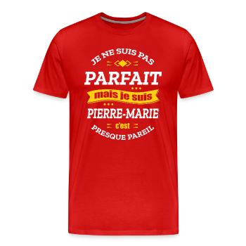 PIERRE-MARIE PARFAIT - PRENOM PIERRE-MARIE - T-shirt bio Premium Homme - rouge - Devant - Damien (186cm)