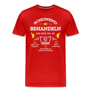 HANDLE MIT SORGFALT – 51 JAHRE PERFEKTION - Männer Premium Bio T-Shirt - Rot - Vorne - Damien (186cm)