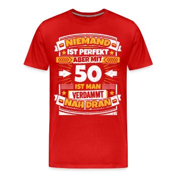 Lustiger Spruch 50. Geburtstag - Männer Premium Bio T-Shirt - Rot - Vorne - Damien (186cm)