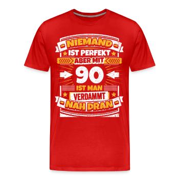 Lustiger Spruch 90. Geburtstag - Männer Premium Bio T-Shirt - Rot - Vorne - Damien (186cm)