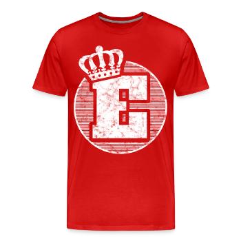 lettre élégante E avec la couronne - T-shirt bio Premium Homme - rouge - Devant - Damien (186cm)