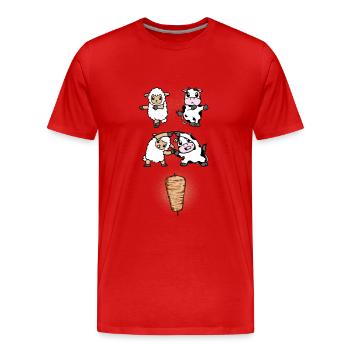 Lamm und Kalb Fusion zum Döner - Männer Premium Bio T-Shirt - Rot - Vorne - Damien (186cm)
