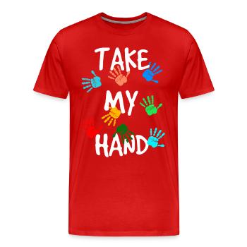 Take my Hand - Männer Premium Bio T-Shirt - Rot - Vorne - Damien (186cm)