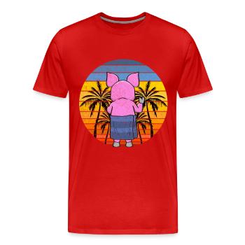 Pig On the Beach Holiday - Men's Premium Organic T-Shirt - red - Front - Damien (186cm)