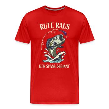 Rute Raus der Spass beginnt Angeln Fischen - Männer Premium Bio T-Shirt - Rot - Vorne - Damien (186cm)
