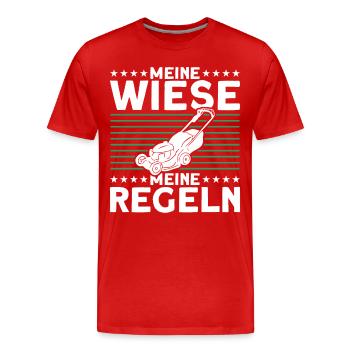 Wiese Rasen Rasenmäher - Männer Premium Bio T-Shirt - Rot - Vorne - Damien (186cm)