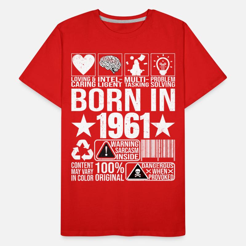 Né en 1961 Content Warning Label Barcode T-shirt bio Premium Homme