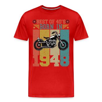 Le meilleur des années 40 né en 1948 Moto vintage - T-shirt bio Premium Homme - rouge - Devant - Damien (186cm)