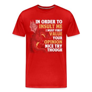 Ich muss erst deine Meinung schätzen Drache - Männer Premium Bio T-Shirt - Rot - Vorne - Damien (186cm)