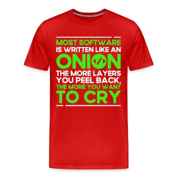 Most Software Is Written Like An Onion Software-En - Men's Premium Organic T-Shirt - red - Front - Damien (186cm)