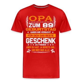 Opa 89. Geburtstag lustiges Bier Spruch - Männer Premium Bio T-Shirt - Rot - Vorne - Damien (186cm)