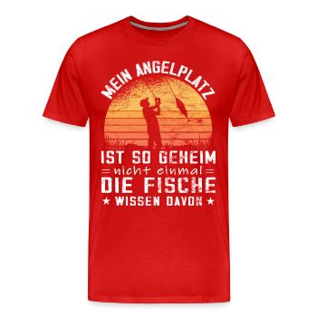 Mein Angelplatz ist geheim - Fun Angler - Männer Premium Bio T-Shirt - Rot - Vorne - Damien (186cm)