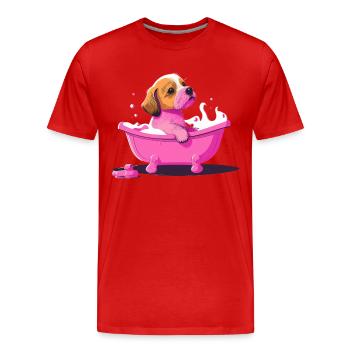 Mignon jeune chien dans la baignoire - T-shirt bio Premium Homme - rouge - Devant - Damien (186cm)