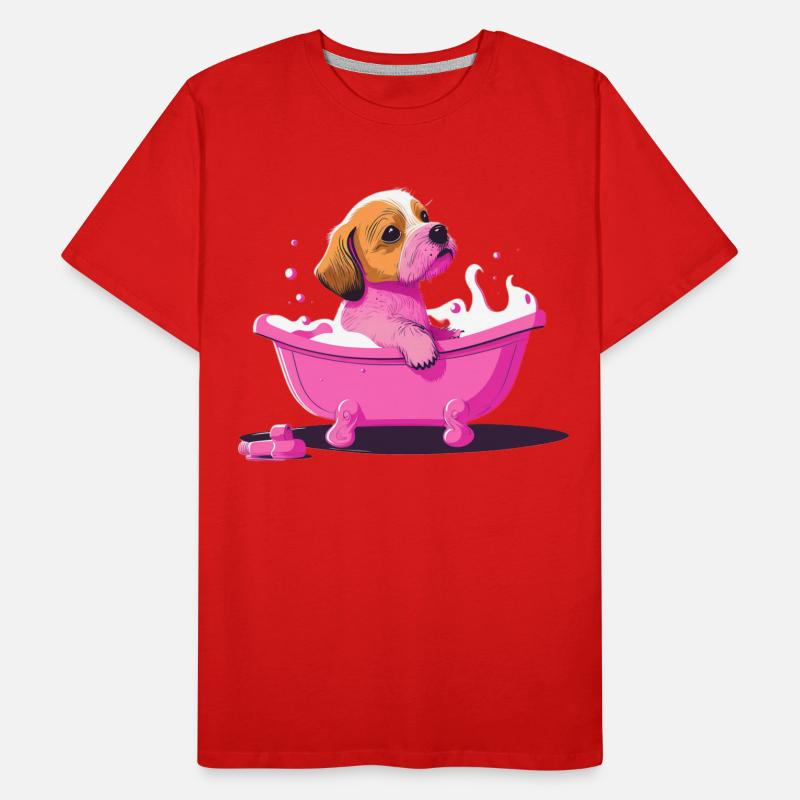 Mignon jeune chien dans la baignoire T-shirt bio Premium Homme