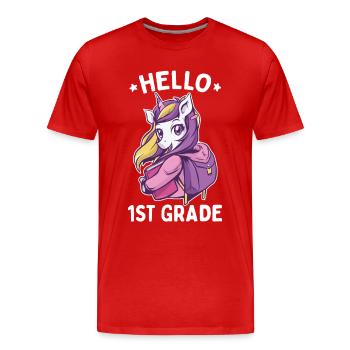 Hello 1st Grade - Hello First Grade Rocks - Männer Premium Bio T-Shirt - Rot - Vorne - Damien (186cm)