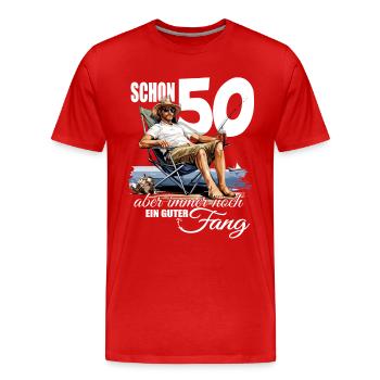 Schon 50 und immer noch ein guter Fang - Männer Premium Bio T-Shirt - Rot - Vorne - Damien (186cm)