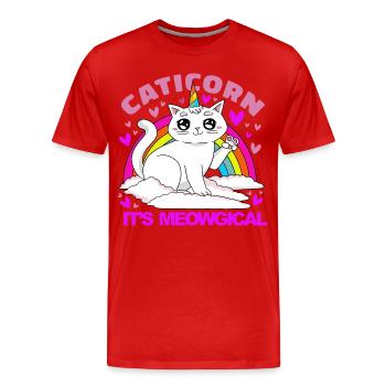 Unicorn Cat Magical - Men's Premium Organic T-Shirt - red - Front - Damien (186cm)