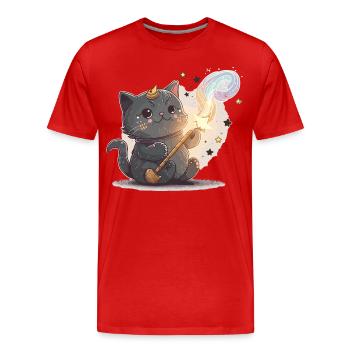 Witty Cat Wizard - Men's Premium Organic T-Shirt - red - Front - Damien (186cm)