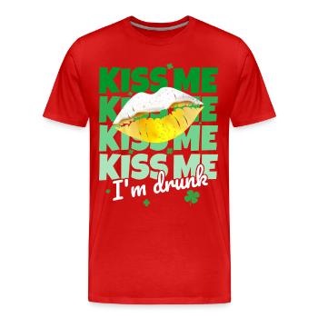 St. Patricks Day Kiss Me I m Drunk Spruch Lustig - Männer Premium Bio T-Shirt - Rot - Vorne - Damien (186cm)