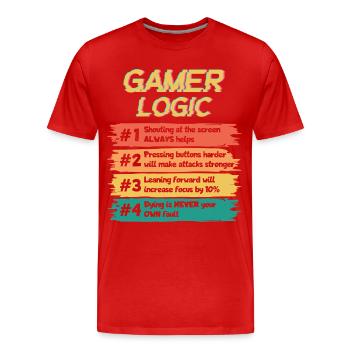 Gamer Logic Funny Saying Video Game Console - Men's Premium Organic T-Shirt - red - Front - Damien (186cm)