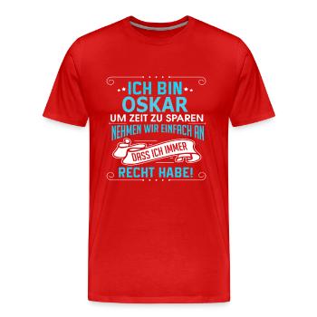 OSKAR - Männer Premium Bio T-Shirt - Rot - Vorne - Damien (186cm)