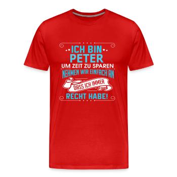 PETER - Männer Premium Bio T-Shirt - Rot - Vorne - Damien (186cm)