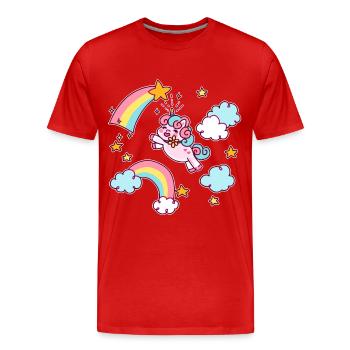 Einhorn Unicorn Regenbogen Sternschnuppe Geschenk - Männer Premium Bio T-Shirt - Rot - Vorne - Damien (186cm)