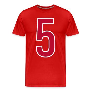 Zahl 5 Nummer Fünf - Männer Premium Bio T-Shirt - Rot - Vorne - Damien (186cm)