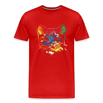 Katze Pop Art - Männer Premium Bio T-Shirt - Rot - Vorne - Damien (186cm)