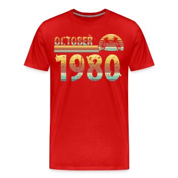 Octobre 1980 né 1980 anniversaire - T-shirt bio Premium Homme - rouge - Devant - Damien (186cm)