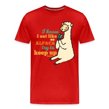 Je sais que je mange comme un alpaga essayer de suivre - T-shirt bio Premium Homme - rouge - Devant - Damien (186cm)