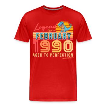1990 Février Idée cadeau Dino Retro - T-shirt bio Premium Homme - rouge - Devant - Damien (186cm)