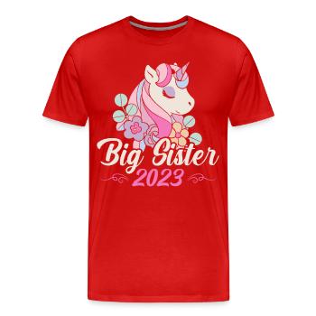 Grande Sœur 23 Licorne Big Sis 23 - T-shirt bio Premium Homme - rouge - Devant - Damien (186cm)