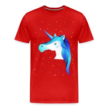 Licorne Licorne bleue Licorne - T-shirt bio Premium Homme - rouge - Devant - Damien (186cm)
