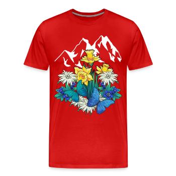 Österreich Tirol Frühling Natur Alm Enzian Blumen - Männer Premium Bio T-Shirt - Rot - Vorne - Damien (186cm)