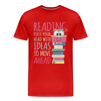 Rat de bibliothèque lecture Rat de bibliothèque Bibliothèque Hibou - T-shirt bio Premium Homme - rouge - Devant - Damien (186cm)