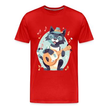 Chat mignon avec guitare - T-shirt bio Premium Homme - rouge - Devant - Damien (186cm)