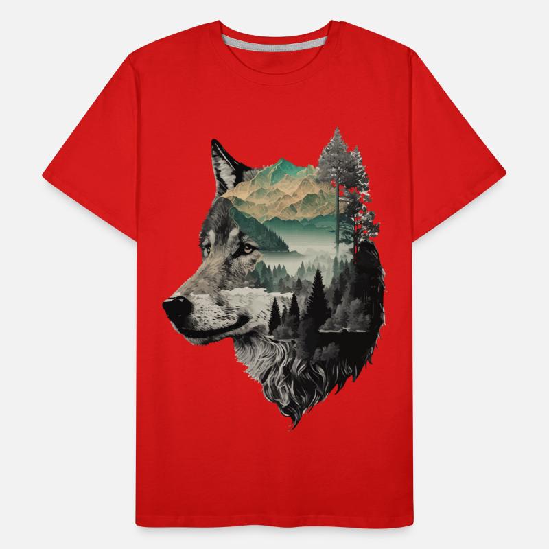 Wolf Wolf’s Head Nature Wilderness Forest Trees Art T-shirt bio Premium Homme