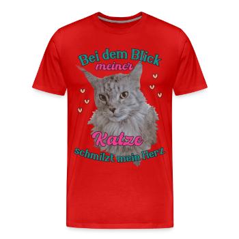 Bei dem Blick meiner Katze schmilzt mein Herz - Männer Premium Bio T-Shirt - Rot - Vorne - Damien (186cm)