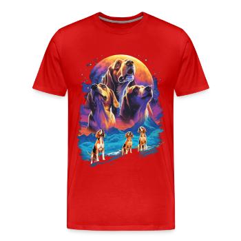 80er Vaporwave Airbrush Beagle Mond - Männer Premium Bio T-Shirt - Rot - Vorne - Damien (186cm)