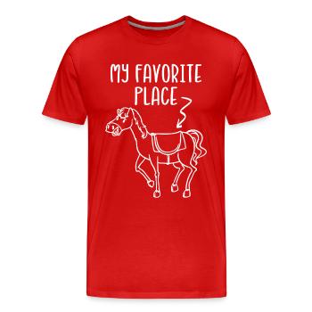 Équitation Cavalier Équestre Mon endroit préféré - T-shirt bio Premium Homme - rouge - Devant - Damien (186cm)