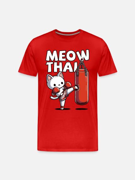 Muay Thai Boxing, Thai Boxing Kickboxing Meow Thai - Men's Premium Organic T-Shirt - red
