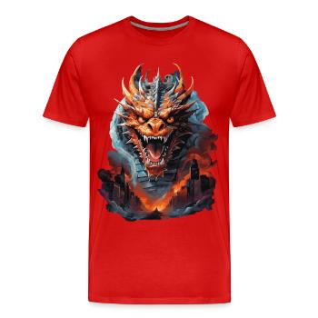 DRAGON MIDNIGHT BLAZE: STADT IN FLAMMEN UND VERWÜSTUNG - Männer Premium Bio T-Shirt - Rot - Vorne - Damien (186cm)